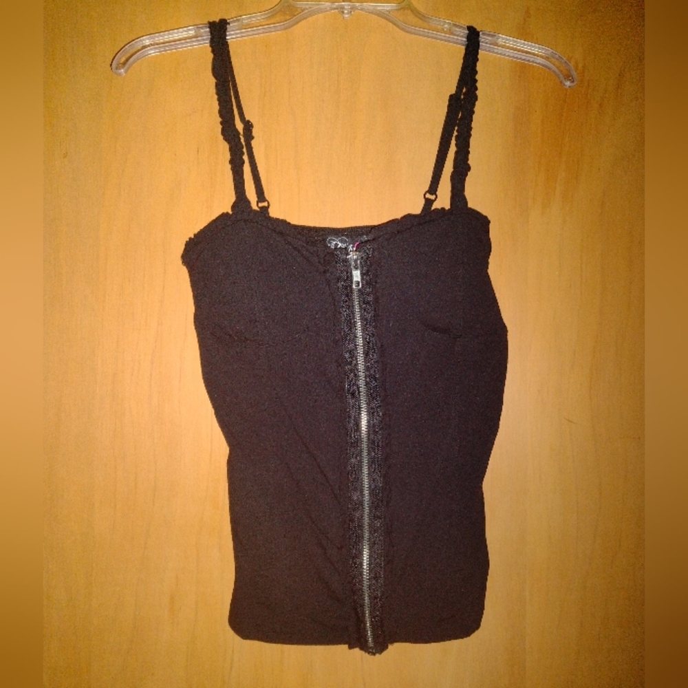 Te Amo Black Zip Up Tank Top with Built in Padding Size Medium